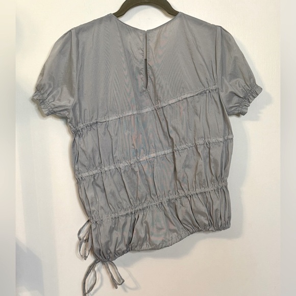 Zara Basics Grey Tie Striped Asymmetrical Short Sleeve Lightweight Top- XS - Picture 8 of 8